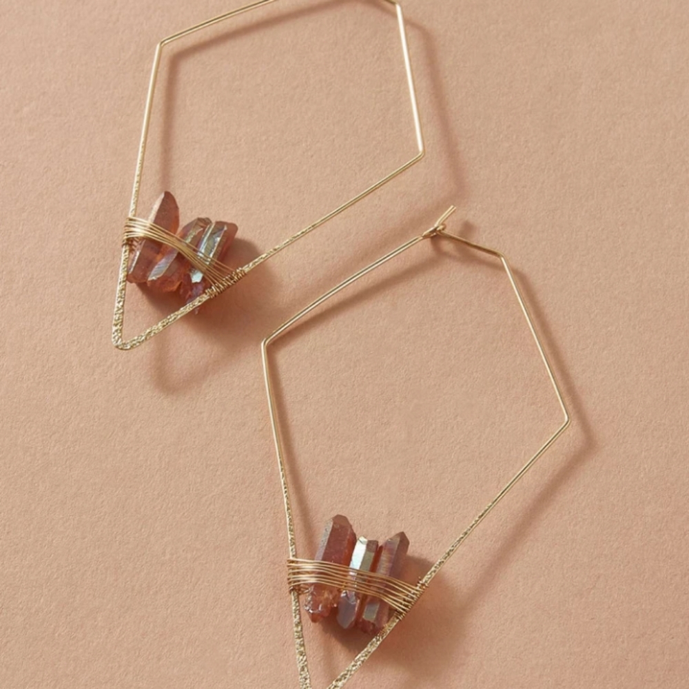 Crystal Stone Geometric Hoop Earrings
